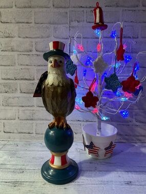 STARS & STRIPES 16in Eagle On Pedestal Decor